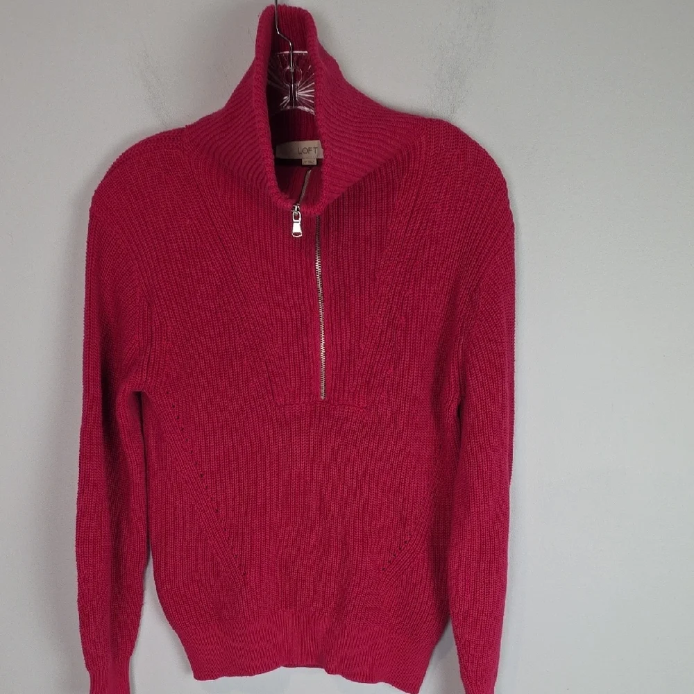 Loft COTTON pink quarter zip johnny collar sweater size  Small Petite
